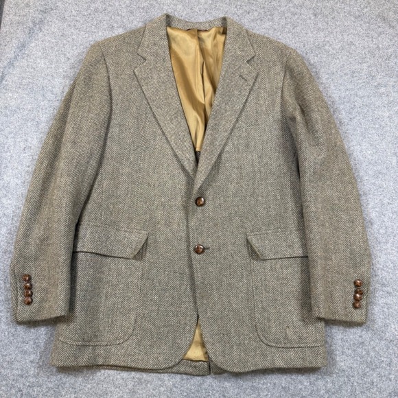 Cricketeer Other - Cricketeer Porteous Mens 40R Wool Herringbone Blazer Brown Grey Sport Coat VTG